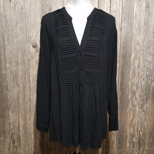 Spense 2X Black Top Pintuck Career Whimsigoth Boho Gothic Punk Casual Edgy Mod